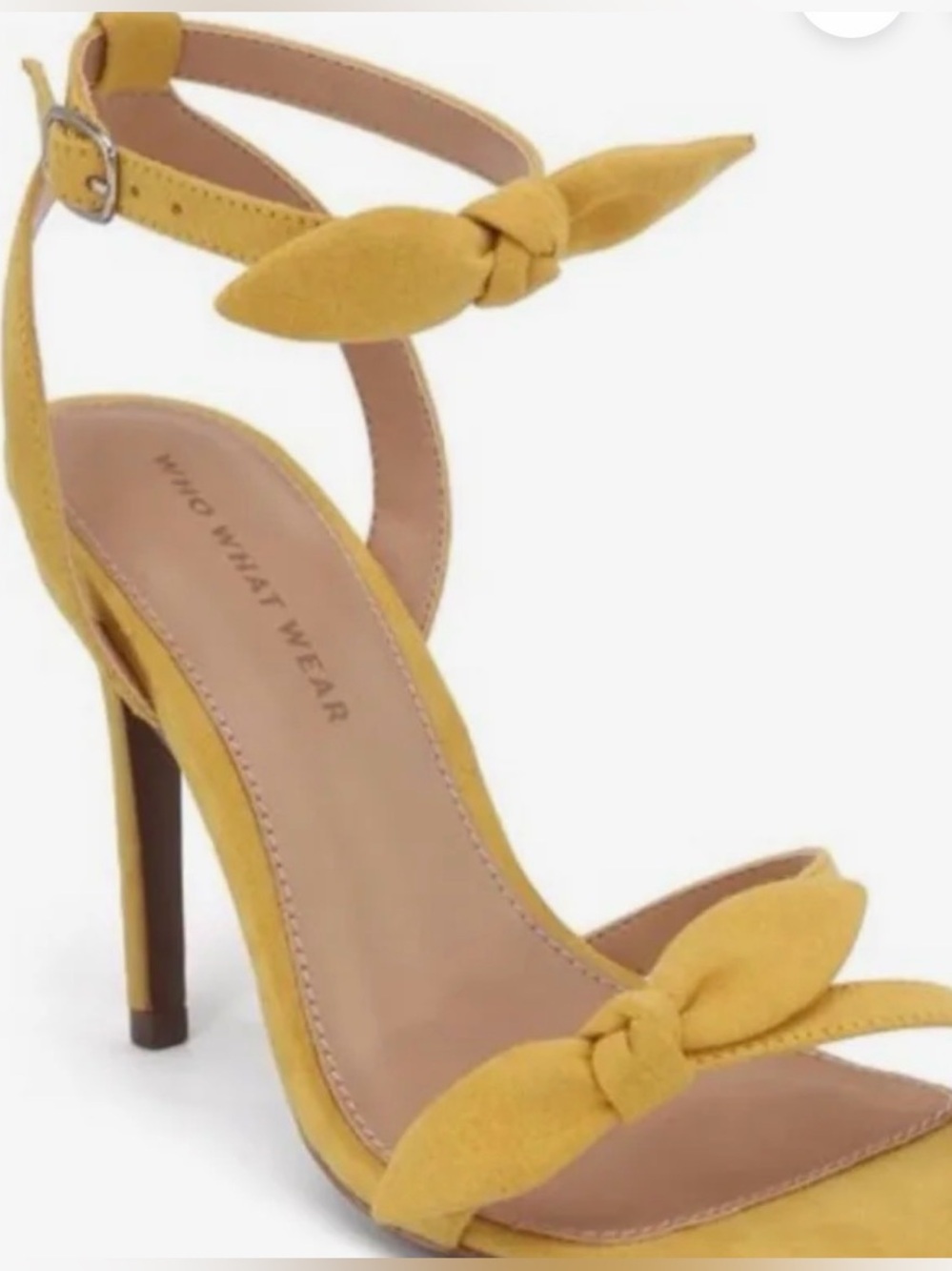 Who What Wear Yellow Suede Knot Strap Stiletto Sandals